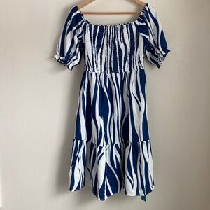 Cupshe Navy and White Smocked Midi Dress